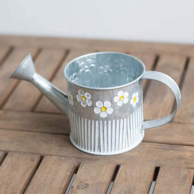 Taotenish Watering Can Metal Bucket Planter Daisy Embossed Garden Metal Tin Bucket Pots Flower Pot for Home Decoration Wedding Window