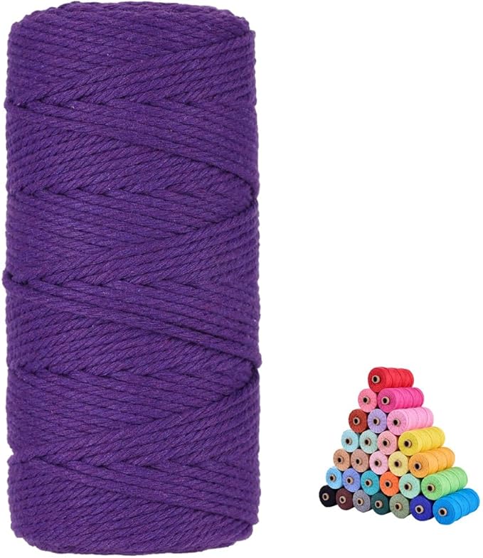 Macrame Cord,3mm x109 Yard Twine String Cord Colored Cotton Rope Craft Cord for DIY Crafts Knitting Plant Hangers Christmas Wedding Décor (Deep Purple, 3mm*109yards)