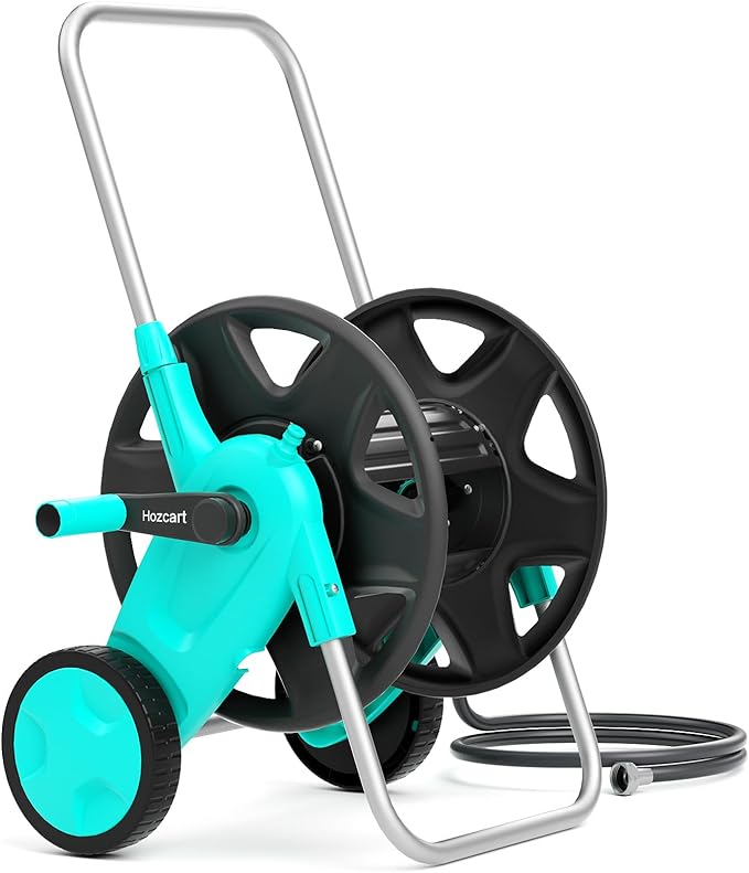 Portable Garden Hose Reel Cart, Hold Up to 100-120 Ft of 5/8 Inch Hose,Metal Garden Water Pipe Holders Mobile Tools with 2 Wheels for Outside Hose Storage