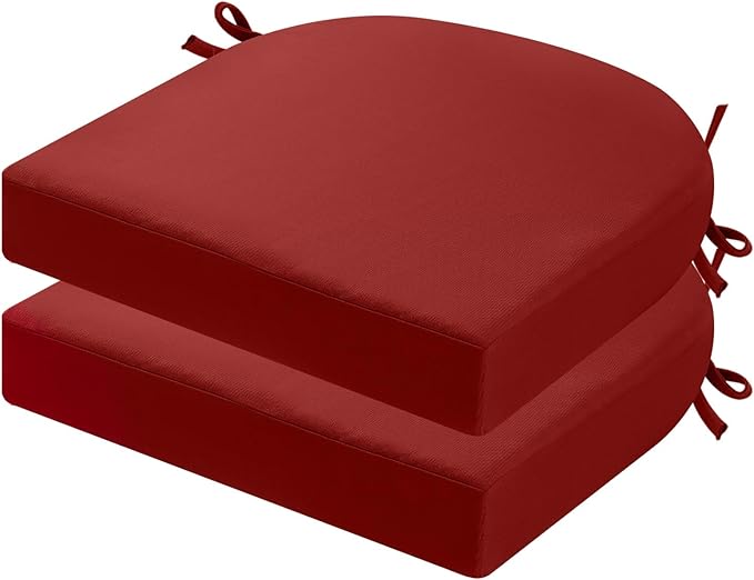 idee-home Outdoor Chair Cushions Set of 2, Thick 17" x 17" x 3" Patio Chair Cushions for Outdoor Furniture Waterproof with Ties, Seat Cushion, Patio Chair Pads Dining Chair Medium Spice