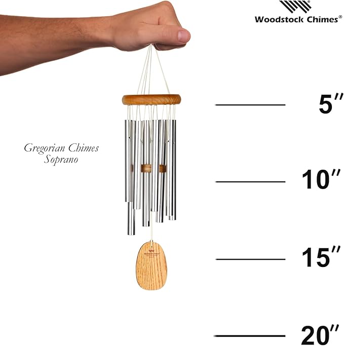 Woodstock Wind Chimes for Outside, Garden, Patio, Porch and Outdoor Decor (17") Gregorian Chimes Soprano Silver Wind Chime (GSS)