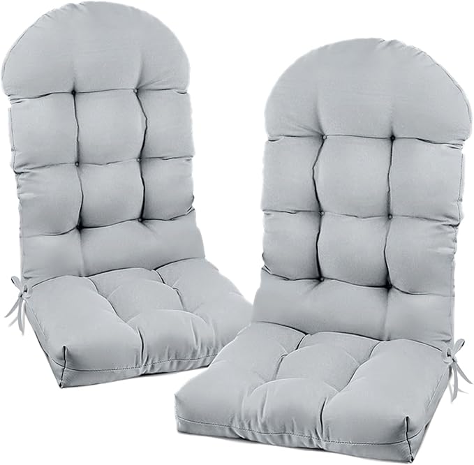 Waterproof Adirondack Chair Cushion Set of 2 Thicked Extral Large Rocking Chair Cushions with Ties for Patio High Back Chair 47.24 * 19.69 * 4 inche Sliver Grey