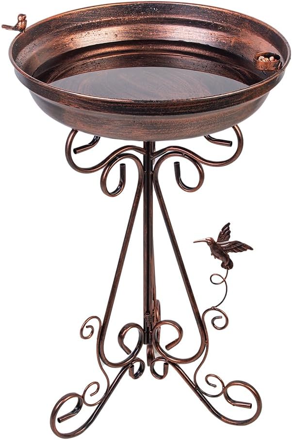 dreamysoul Large Bird Bath with Metal Pedestal, 18" Dia Antique Copper Outdoor Birdbath with Bird Feeder for Garden Outside Patio Yard Decor