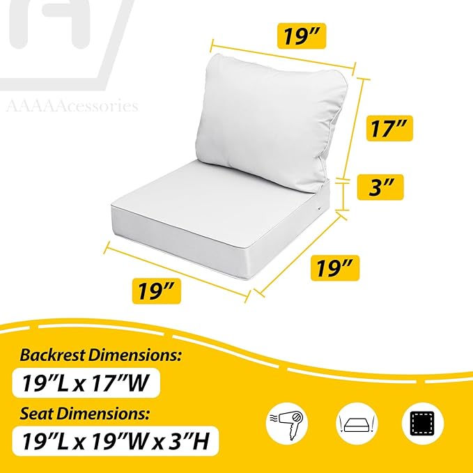 AAAAAcessories Outdoor Seat Cushions for Chairs, Fade-Resistant, Waterproof Patio Furniture Replacement Cushions, 19" x 19" x 3" + 19" x 17", Creamy White