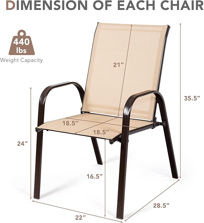 Tangkula 2 Piece Patio Dining Chairs, Outdoor Bistro Chairs W/Curved Armrests, Easy-to-Dry Fabric, Reinforced Steel Frame, Wide & Comfortable Camping Chairs for Garden, Poolside, Backyard (1, Beige)