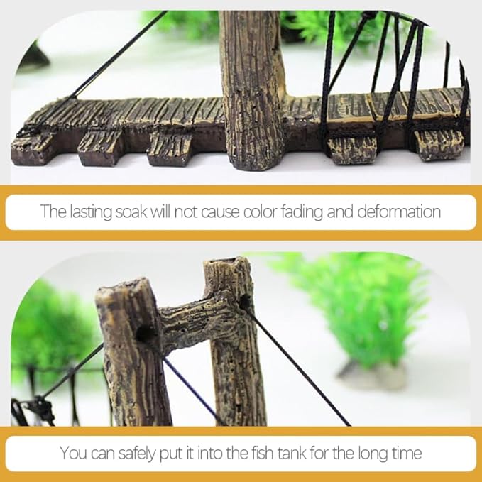 Balacoo Aquarium Decor Bridge: Resin Garden Rope Bridge Ornament for Betta Fish Tank Landscape Decoration - Dark Brown, 6.29 Inch