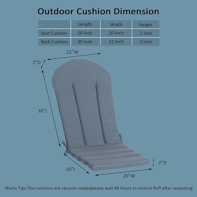 50"x20" Adirondack Chair Cushions Set of 2, Outdoor Rocking Chair Cushions Water-Resistant Weather Resistant High Back Patio Replacement Cushions,Folding Patio Chair Pad