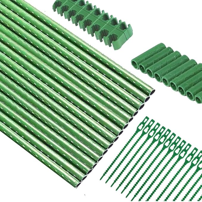 13.7 Inch 48 Pack Garden Stakes, Tomato Stakes Plastic Coated Metal Plant Sticks DIY 4ft 5ft 6ft 7ft 8ft Stakes Supports for Indoor Outdoor Plants Vegetable (48, Green)