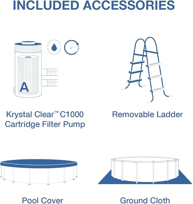 INTEX 26721MZ 14ft x 42in Prism Frame Clearview Premium Above Ground Pool Set: Includes 1000 GPH Krystal Clear Cartridge Filter Pump – 3357 Gallon Capacity – Age Grade 6+