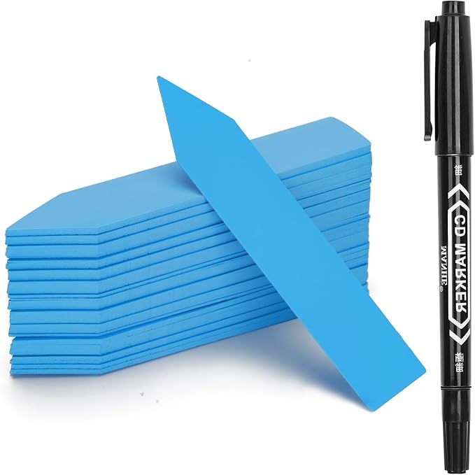 KINGLAKE Plant Labels,Plastic Plant Labels 4 Inch,Plant Tags,100 Pcs Nursery Garden Labels Plant Markers for Outdoor Garden Waterproof,Plants Name Tags Stake Tags Blue with Marking Pen