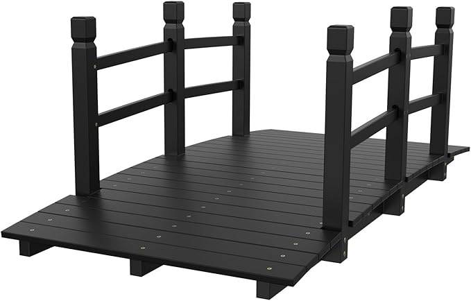 Outvita 5 ft Garden Wooden Bridge Arch Stained Finish with Safety Rails Outdoor Footbridge for Backyard Creek Farm, Decorative Pond Bridge