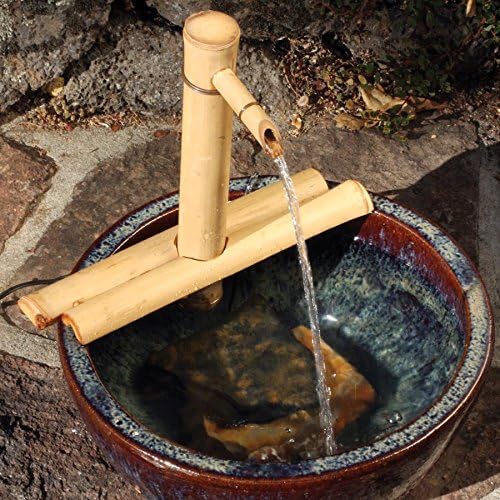 12” Bamboo Fountain Kit – Adjustable Half Round Spout with Quiet Pump for Indoor/Outdoor Bowl Fountains – Container Not Included | Natural Bamboo Water Feature for Zen Garden, Patio & Home Décor