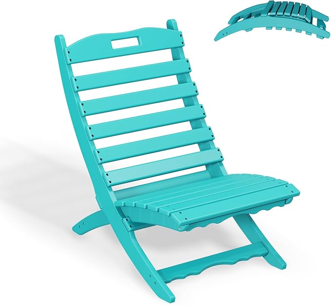 GREENVINES Folding-Xavier-Chair | Wave | Portable Adirondack-Chairs | HDPE Plastic | All Weather Fire-Pit Chair | Aqua | for Beach Outdoor Deck Poolside Garden Patio Porch Fishing