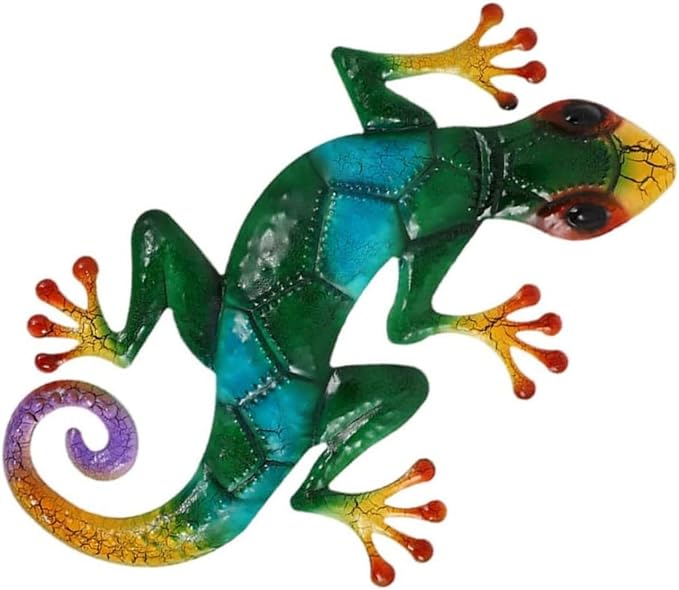 YWHWXB Metal Gecko Wall Decor,Outdoor Hanging Lizard Wall Art,Colorful Metal Lizards Wall Art Decor for Indoor/Outdoor Garden/Balcony/Yard Fence Decoration(16.9 ×10.6 × 0.5 in,Green)