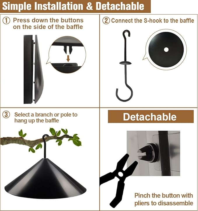 Garbuildman Squirrel Baffle for Bird Feeder Pole, Outside Hanging Mount Bird House Guard for Outdoor Shepherd’s Hook,19 Inch Diameter, 2 Packs