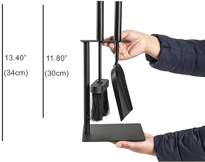 Hearth Tidy Set, All Black, Wood Stove Tool Set, Fireplace Companion Set