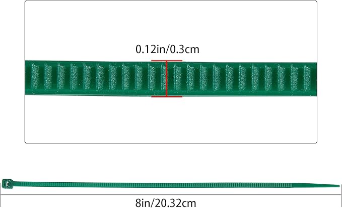 8 inch 3mm Dark Green Nylon Garden Cable Zip Ties Self Locking Cable Ties Twist Ties, Multi-Purpose Cable Tie (100 Pcs)