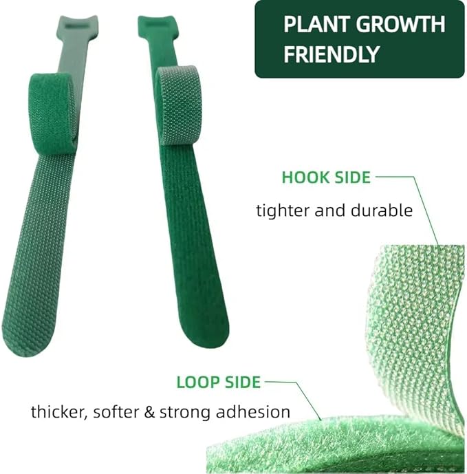 Green, Reusable, 100PCS, 6 - Inch Adjustable Anti - Slip Nylon Plant Ties & Straps Featuring Hook and Loop Fasteners - Optimal for Climbing Plants Support and Christmas Garland Ties