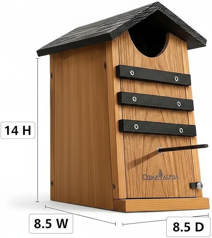 Cedar Screech Owl House Box, Squirrel House Nesting Shelter, Large Cedar Bird House for Outside, Rustic Big Birdhouse,Nesting Shelter Nester Heavy Duty, Stainless Steel Perch,Assemble Needed