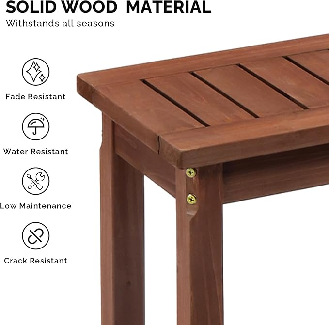 VINGLI Outdoor Wooden Bench, 45” 2-Person Backless Dining Bench, Weatherproof Outdoor Patio Bench for Porch Entryway Garden (2, Brown)