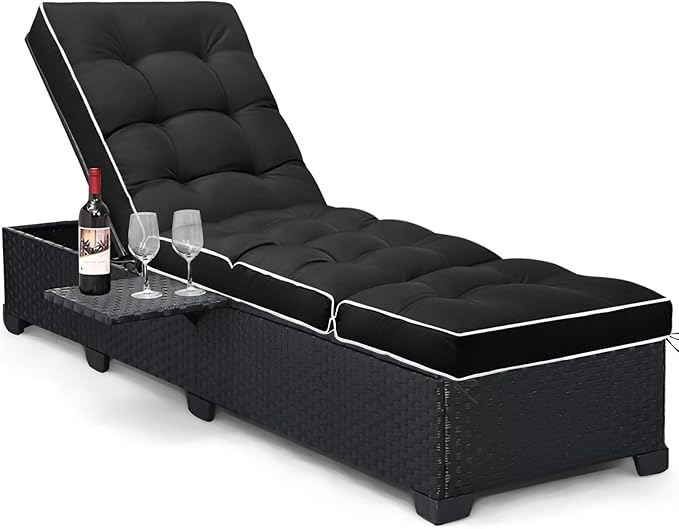 Outdoor Chaise Lounge Chair Cushion, Waterproof Non-Slip Patio Chaise Lounge Cushions for Outdoor Furniture, Thickened Patio Pool Lounger Chair Cushion, 76.4 x 22.8 x 4.7 Inches, Black