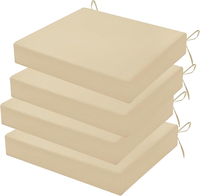 Outdoor Chair Cushion Set of 4, 18.5 x 16 Inch Patio Chair Cushions for Outdoor Furniture, Water Resistant Outdoor Patio Chair Cushions with Non-Slip Ties(Beige)