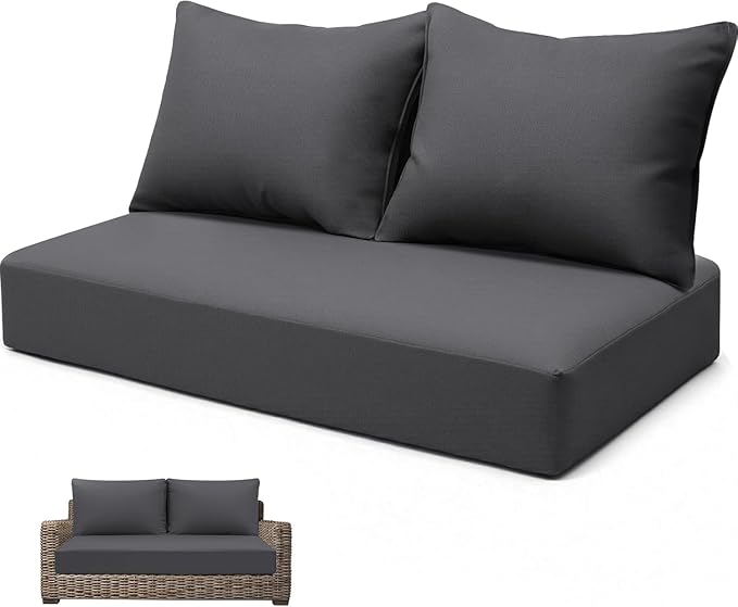Outdoor Loveseat Cushion Set 46 x 24 inch Waterproof Oxford UV Resistant and Fade Resistant Patio Furniture Cushion, Deep Seat Cushions for Patio Couch, Bench and Swing Chair, Gray