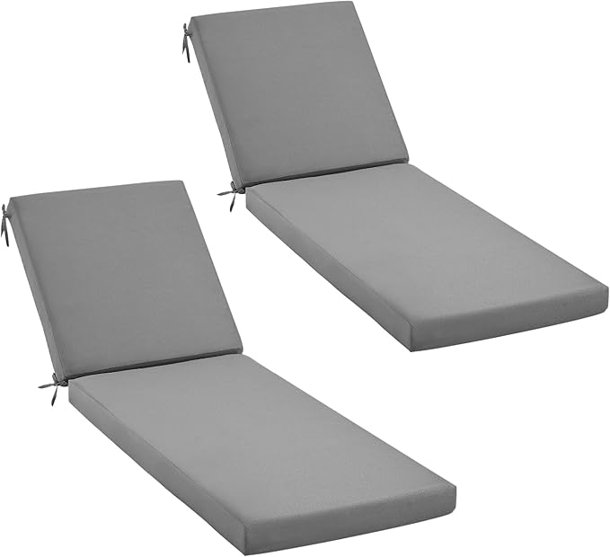 HOMREST 73.2x22.8x3.94 inches Lounge Chair Cushion Set of 2,Outdoor Chaise Lounge Cushion with Splash Fade Tear Resistant Fabric,Grey