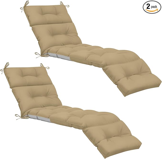 Kigley 2 Pcs Chaise Lounge Cushions 75 x 22 x 5 Inches Soft Brown Lounge Chair Cushion Spring/Summer Seasonal Replacement for Outdoor Indoor Home Office