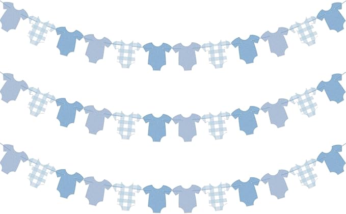 Blue Bodysuit Decoration Banner, Blue Gingham Party Decorations, Baby Shower Party Supplies Birthday Banner Decor for Boys Girls Baby Shower Decorations