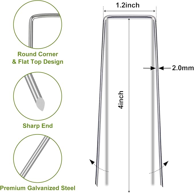 Whonline 560 Pack Landscape Staples 4 Inch, Galvanized Garden Stakes U-Shaped SOD Landscaping Fabric Pins Yard Ground Staples for Gardening Lawn Turf Securing Irrigation Pipe Hose Plant Cover Bulk