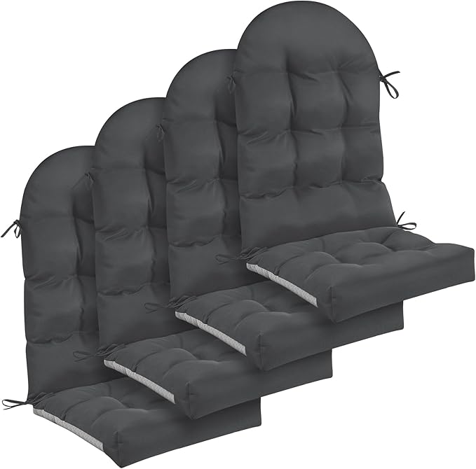 Geelin 4 Pcs Adirondack Chair Cushion High Back Patio Rocking Chair Cushion 44 x 19 x 4 Inch Tufted Weather Resistant Fade Resistant Seat for Patio Rocking Seat (Dark Gray)