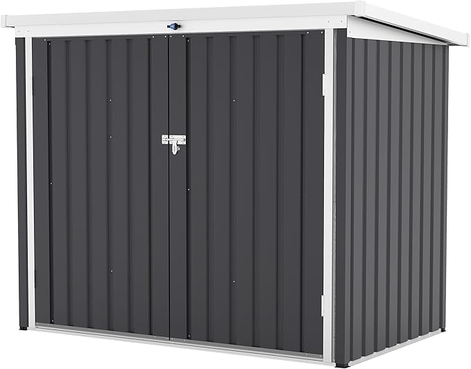 Outdoor Trash Can Storage Box with Lock Latch & Sloped Roof, Outdoor Storage Shed with Galvanized Steel Trash Bin Enclosure for Backyard, Patio & Garden Tool Organization