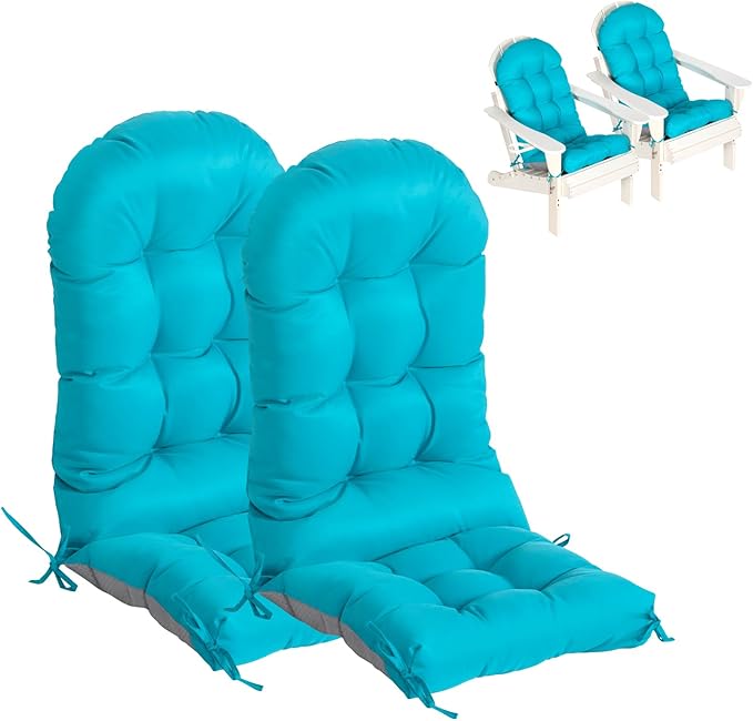 Adirondack Chair Cushions Set of 2, Thick High Back Rocking Chair Cushion 47x19.6x4 Inch, Folding Patio Pads with Ties, Waterproof & Fade-Resistant Seat Pads Indoor/Outdoor (Blue, 2)