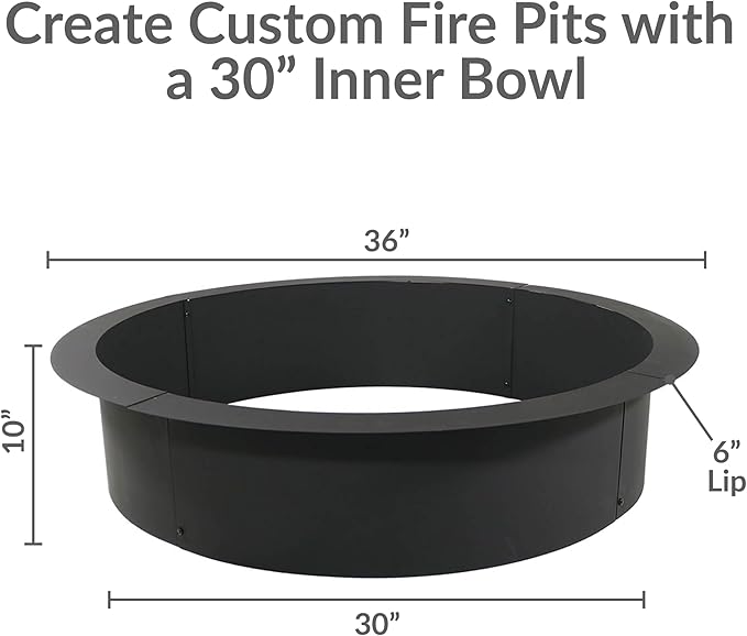 Sunnydaze Outdoor Fire Pit Ring - Heavy-Duty Round Steel Fire Ring Insert - DIY Above or In-Ground - 36-Inch Outer/30-Inch Inner Diameter