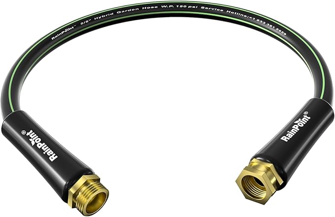 RAINPOINT Short Garden Hose 3ft x 5/8", Water Hose Heavy Duty, Flexible, Lightweight Durable Hybrid Hose with Swivel Handle for Yard, Car Wash, Pets, No Kink, Male to Female Fittings