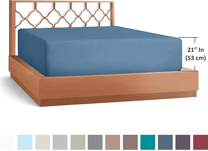 Clara Clark Fitted Sheet, Extra Deep Pocket Fits Deep Mattress, Luxury Soft Fitted Sheet Only, Queen - Extra Deep Blue Heaven