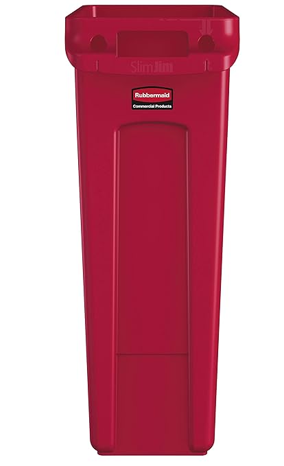 Rubbermaid Commercial Products Slim Jim Trash/Garbage Can with Venting Channels, 23-Gallon, Red, for Kitchen/Office/Workspace, Pack of 4