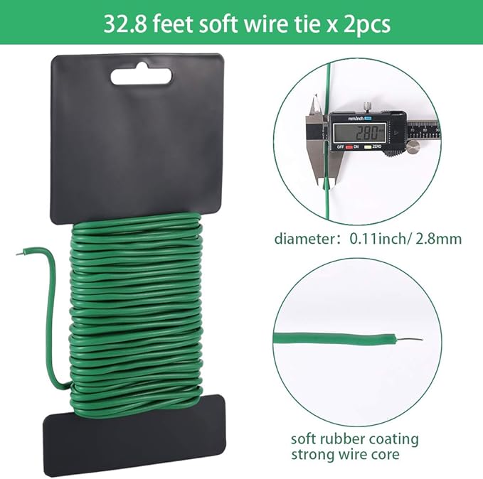 Shintop Reusable 2.8mm Garden Plant Twist Tie, 2PCS Heavy Duty Soft Wire Tie for Gardening, Home, Office (Green, 65.6 Feet)