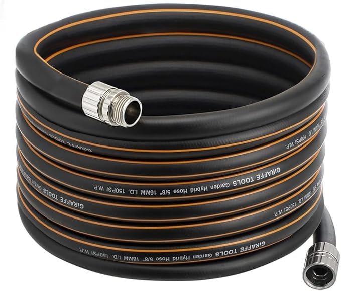 Giraffe Tools Garden Hose 50ft x 5/8", Custom Length, Heavy Duty, No Kink, Flexible, Rubber Garden Hose, Leakproof Water Hose, 50ft Male to Female Hose, 600 Burst PSI