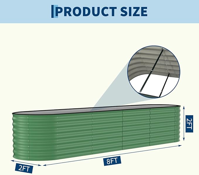 Garvee 2 Pack Galvanized Raised Garden Beds - 8x4x2ft Planter Box for Vegetables, Flowers, Rust-Resistant Garden Box, Easy Assembly Raised Beds, Durable Planters for Outdoor Plants, Green