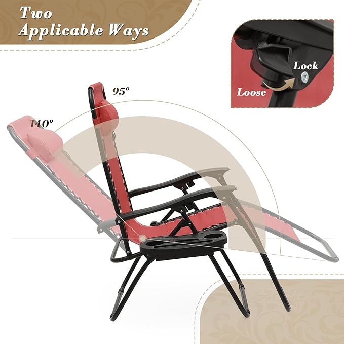 Athena Collection Zero Gravity Chair, Outdoor Lounge Chair with Adjustable Pillow and Cup Holder, Reclining Camping Chair for Outside Beach Lawn Garden Patio Poolside -Maroon