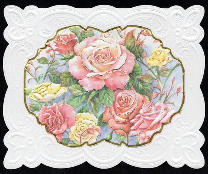 Poster Foundry Roses in Bloom Portfolio Boxed Note Cards by Carol Wilson. 10 embossed 4x5 Die-Cut Notecards and Matching Envelopes in Decorative Gift Box with Magnetic Flap. NCP2505