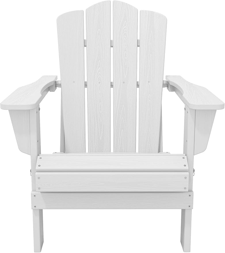 KINGYES Folding Adirondack Chair Set of 2, HDPE All-Weather Folding Adirondack Chair, White