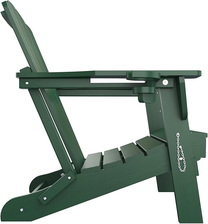 Folding Adirondack Chair Set of 2,HDPE All-Weather Outdoor Chair with Cup Holder,Wooden Textured,Fire Pit Chair,Plastic Patio Chair for Deck,Backyard,Garden,Lawn(Green)
