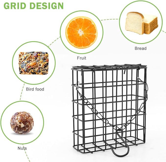 2PCS Outdoor Suet Cage Bird Feeder, Wild Bird Feeder with Single Suet Cake Capacity for Hanging Outside