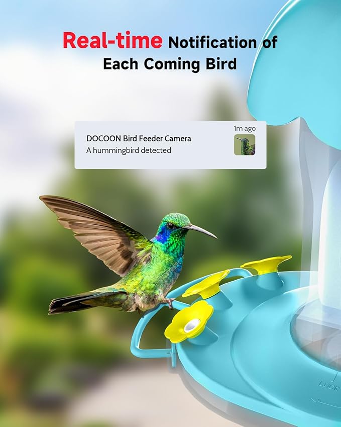 Hummingbird Feeder with Camera Solar Powered, Hummingbird Feeders for Outdoors with 2K Bird Watching Camera, AI Identify Bird Species, Instant Notification, Idea Gift for Bi rd Lover, Blue