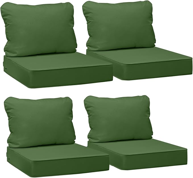 AAAAAcessories Outdoor Seat Cushions for Chairs, Fade-Resistant, Waterproof Patio Furniture Replacement Cushions, 21" x 21" x 3" + 21" x 17", Set of 4, Dark Moss Green