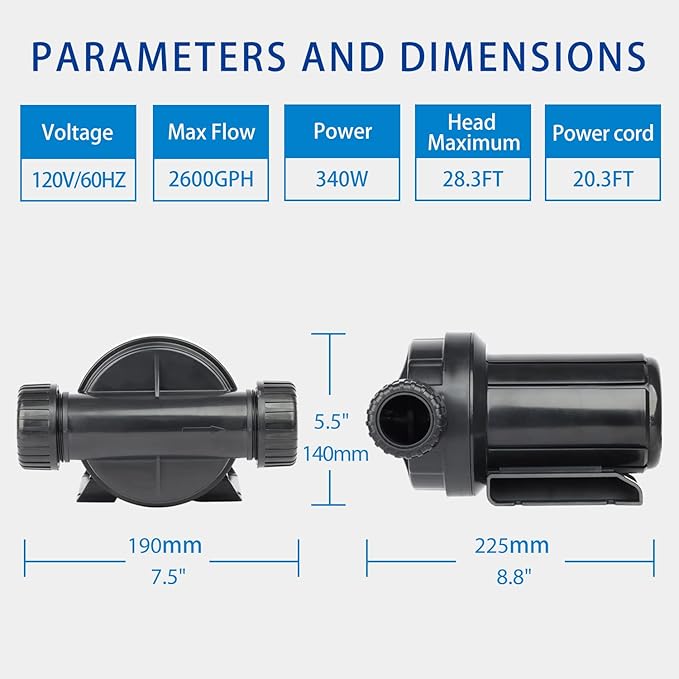 OYO WATER 2600GPH Pond Pumps Submersible Outdoor Inline Pump Pond High Head Water Pump for Garden Waterfall Fountain Water Circulation Pump for Koi Fish Pond