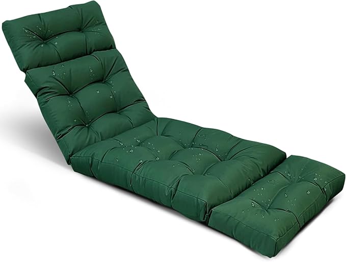 Chaise Lounge Cushions Outdoor 75x24x3.9in Waterproof Tufted Lounge Chair Cushion with Ties Dark Green Folding Lounge Chair Cushion for Lawn Pool Beach Resort Hotel